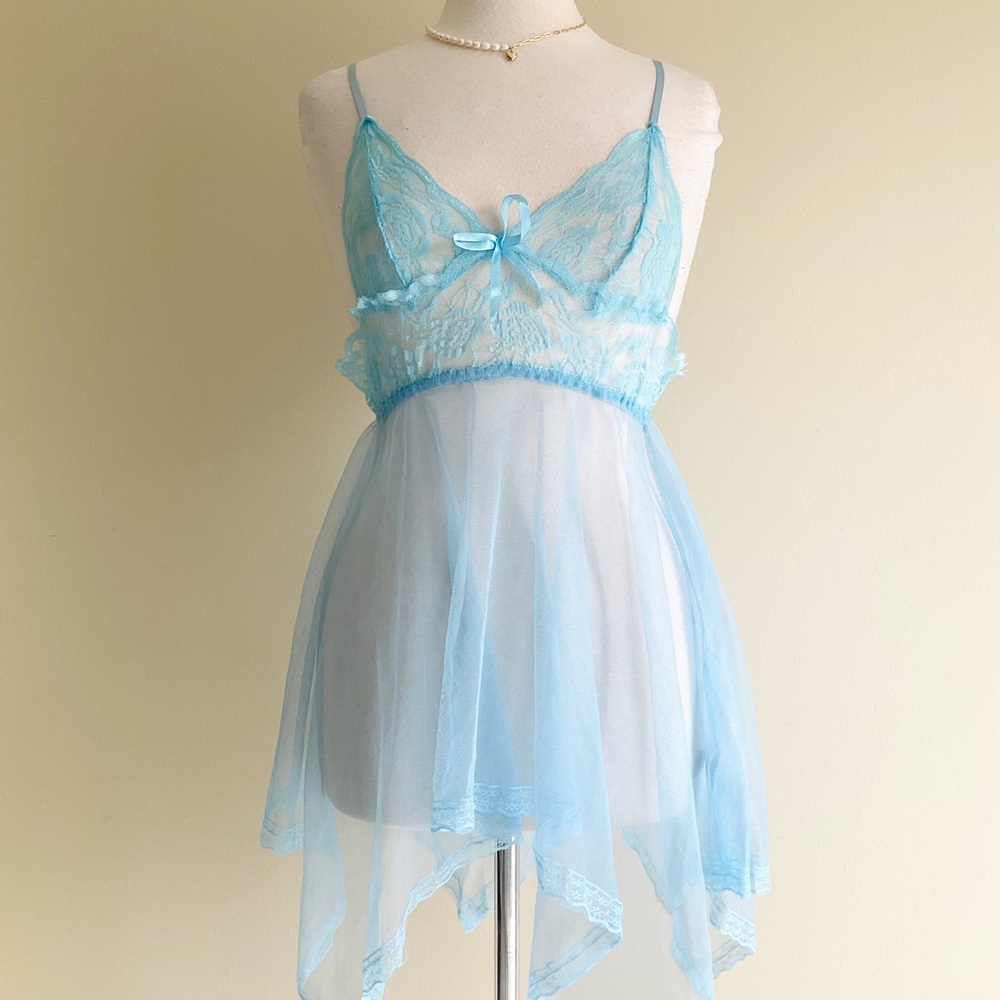 Sheer Lace Babydoll Nightie in Light Blue